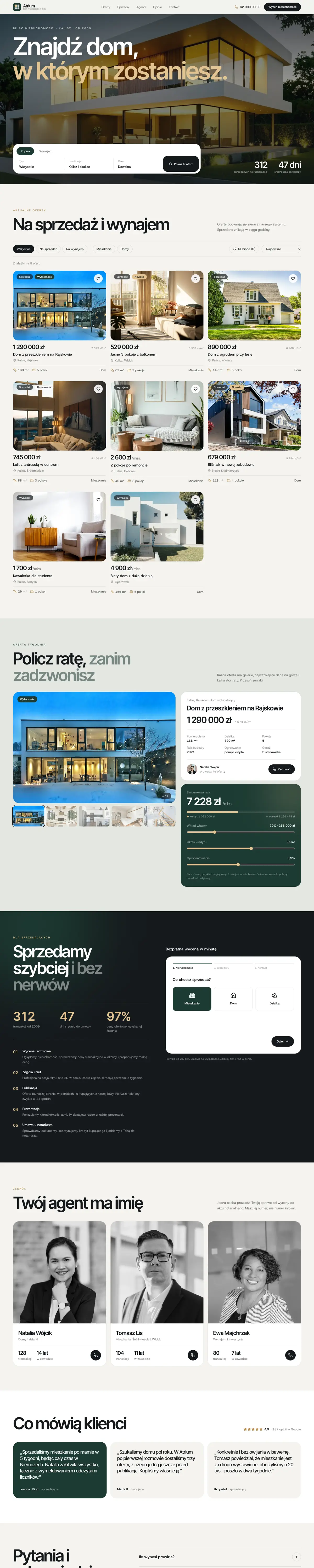 Przykładowa strona agencji nieruchomości Atrium na komputerze