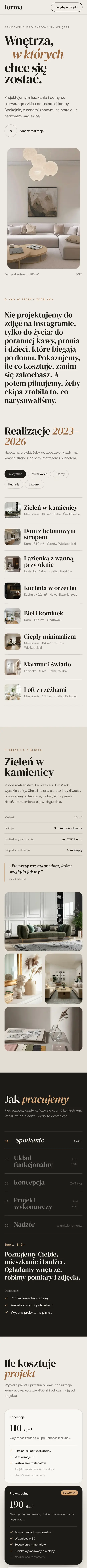 Ta sama strona na telefonie, z portfolio realizacji